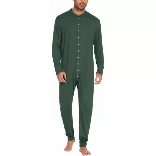 imageEkouaer Mens One Piece Pajama Thermal Full Button Union Suit Long Sleeve Onesie with Button Flap SXXLArmy Green