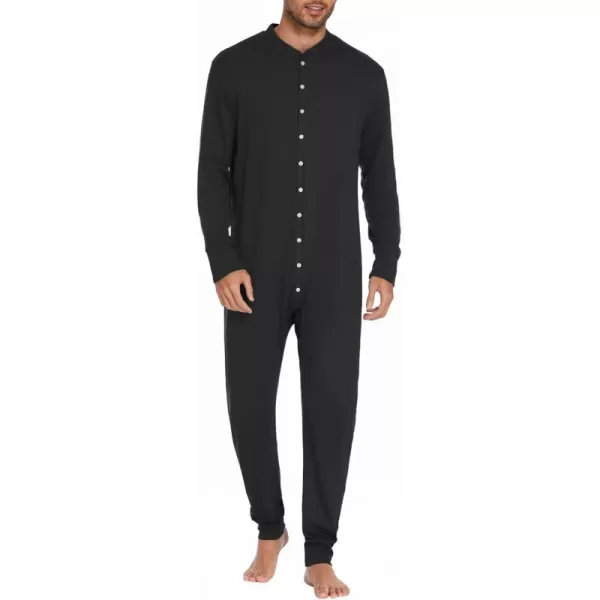 imageEkouaer Mens One Piece Pajama Thermal Full Button Union Suit Long Sleeve Onesie with Button Flap SXXLBlack