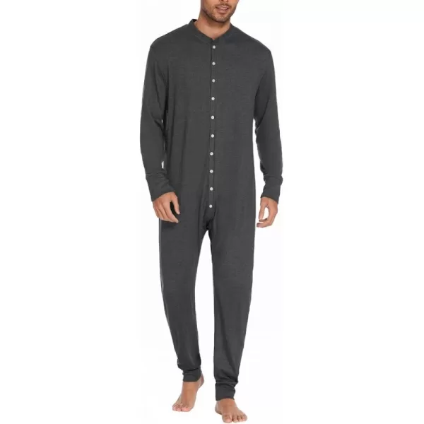 imageEkouaer Mens One Piece Pajama Thermal Full Button Union Suit Long Sleeve Onesie with Button Flap SXXLDark Grey