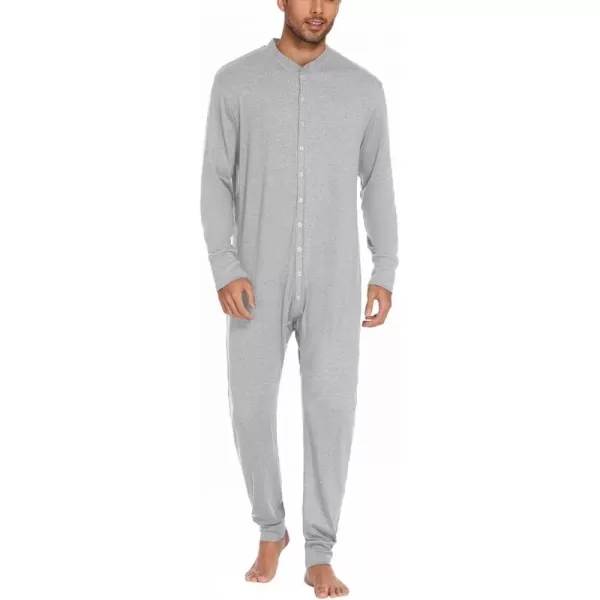 imageEkouaer Mens One Piece Pajama Thermal Full Button Union Suit Long Sleeve Onesie with Button Flap SXXLLight Heather