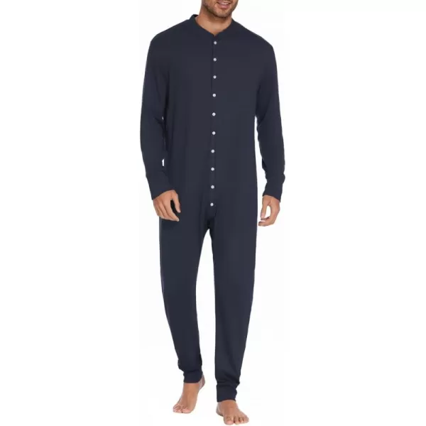 imageEkouaer Mens One Piece Pajama Thermal Full Button Union Suit Long Sleeve Onesie with Button Flap SXXLNavy Blue