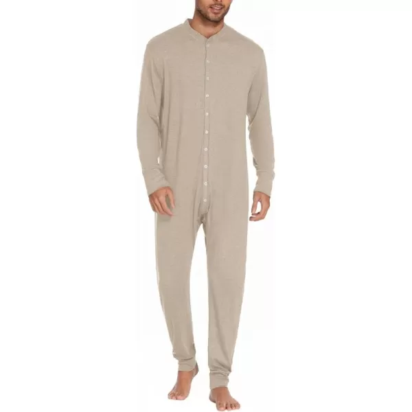 imageEkouaer Mens One Piece Pajama Thermal Full Button Union Suit Long Sleeve Onesie with Button Flap SXXLOatmeal