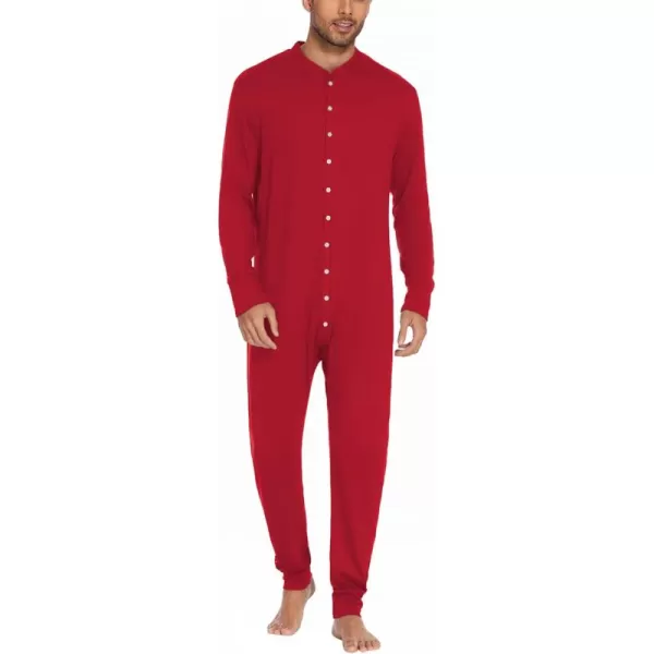 imageEkouaer Mens One Piece Pajama Thermal Full Button Union Suit Long Sleeve Onesie with Button Flap SXXLRed