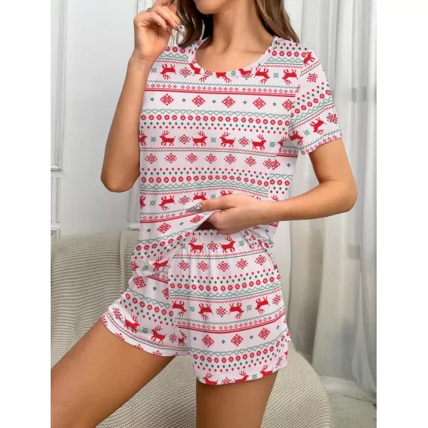 imageEkouaer 2 Pack Pajamas Short Sleeve Top with Shorts Sets Comfy Pjs Lounge Sets Sleepwear for WomenChristmas Pattern