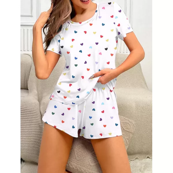 imageEkouaer 2 Pack Pajamas Short Sleeve Top with Shorts Sets Comfy Pjs Lounge Sets Sleepwear for WomenLipColorful Heart