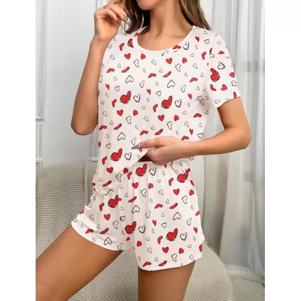 imageEkouaer 2 Pack Pajamas Short Sleeve Top with Shorts Sets Comfy Pjs Lounge Sets Sleepwear for WomenLove HeartPink Butterly