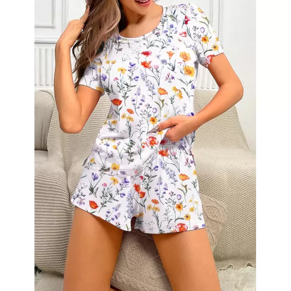 imageEkouaer 2 Pack Pajamas Short Sleeve Top with Shorts Sets Comfy Pjs Lounge Sets Sleepwear for WomenPlantFlower