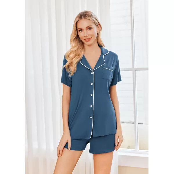 imageEkouaer 2 Pack Womens Pajamas Set Button Down Summer Sleepwear Short Sleeve Comfy Pjs Loungewear SetBlueBlue Stars