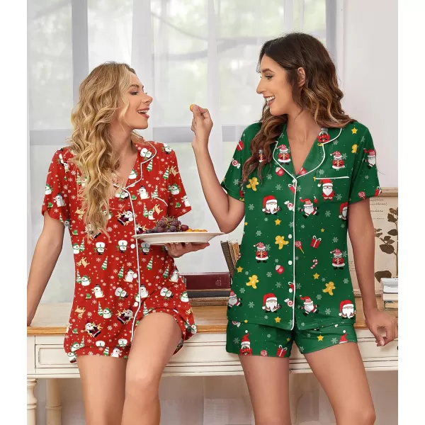 imageEkouaer 2 Pack Womens Pajamas Set Button Down Summer Sleepwear Short Sleeve Comfy Pjs Loungewear SetChristmas RedChristmas Green