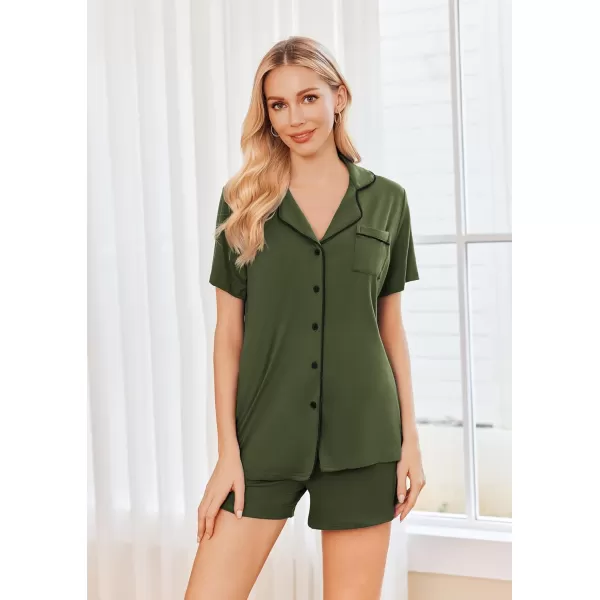 imageEkouaer 2 Pack Womens Pajamas Set Button Down Summer Sleepwear Short Sleeve Comfy Pjs Loungewear SetDeep GreenArmy Green