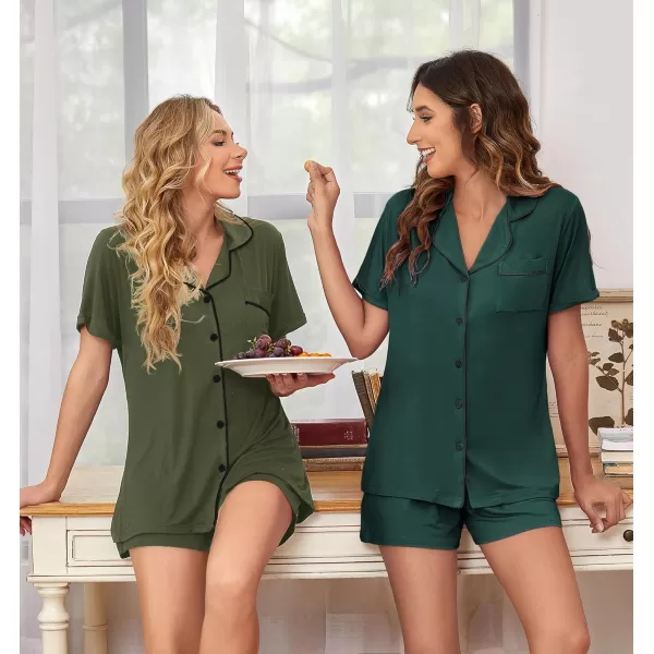 imageEkouaer 2 Pack Womens Pajamas Set Button Down Summer Sleepwear Short Sleeve Comfy Pjs Loungewear SetDeep GreenArmy Green