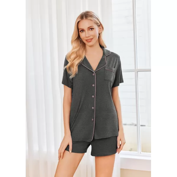 imageEkouaer 2 Pack Womens Pajamas Set Button Down Summer Sleepwear Short Sleeve Comfy Pjs Loungewear SetGrayGray Stars