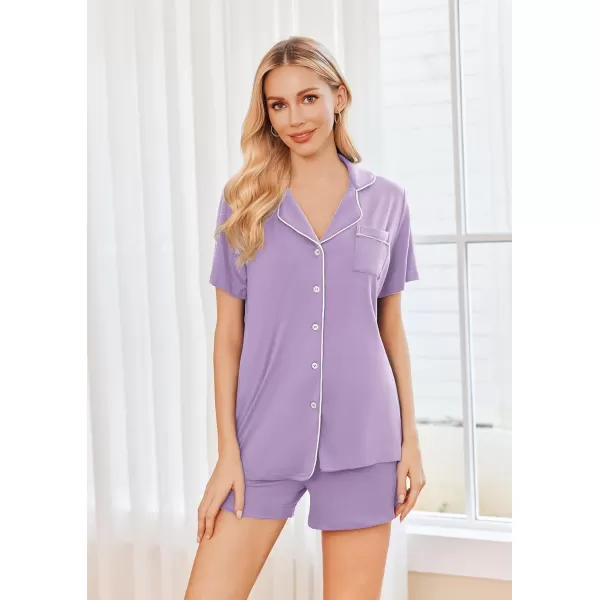 imageEkouaer 2 Pack Womens Pajamas Set Button Down Summer Sleepwear Short Sleeve Comfy Pjs Loungewear SetLilacPink