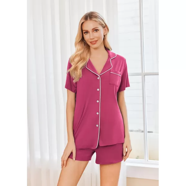 imageEkouaer 2 Pack Womens Pajamas Set Button Down Summer Sleepwear Short Sleeve Comfy Pjs Loungewear SetNavy BlueHot Pink