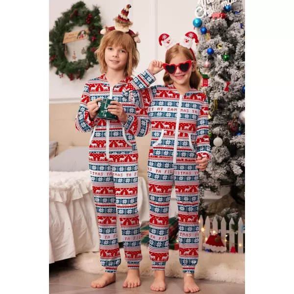 imageEkouaer Christmas Matching Family Onesie Pajamas Hoodie One Piece Pajamas Zipper Thermal Sleepwear with PocketsFamily Christmas Deer Print