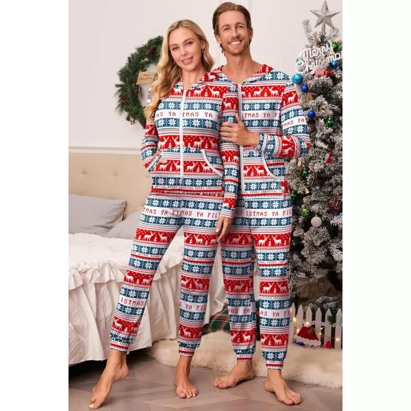 imageEkouaer Christmas Matching Family Onesie Pajamas Hoodie One Piece Pajamas Zipper Thermal Sleepwear with PocketsFamily Christmas Deer Print