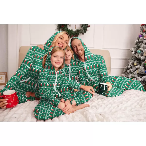 imageEkouaer Christmas Matching Family Onesie Pajamas Hoodie One Piece Pajamas Zipper Thermal Sleepwear with PocketsFamily Christmas Socks Print