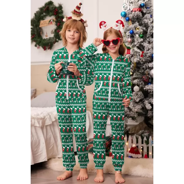 imageEkouaer Christmas Matching Family Onesie Pajamas Hoodie One Piece Pajamas Zipper Thermal Sleepwear with PocketsFamily Christmas Socks Print