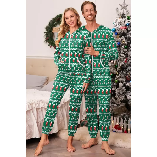 imageEkouaer Christmas Matching Family Onesie Pajamas Hoodie One Piece Pajamas Zipper Thermal Sleepwear with PocketsFamily Christmas Socks Print