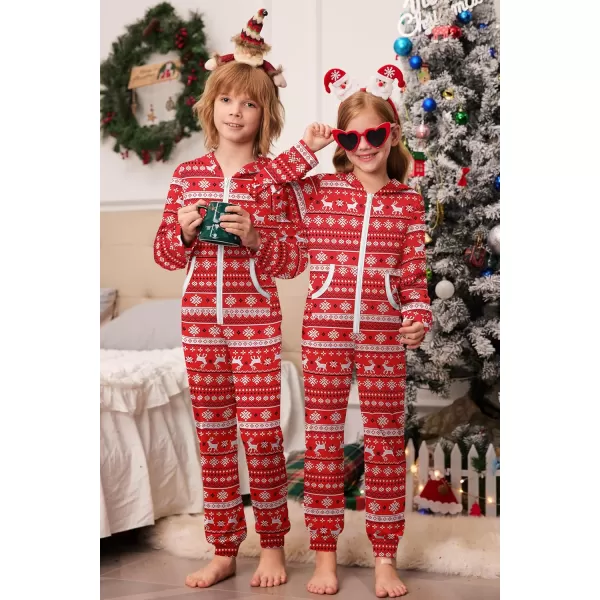 imageEkouaer Christmas Matching Family Onesie Pajamas Hoodie One Piece Pajamas Zipper Thermal Sleepwear with PocketsFamily Red Elk Print