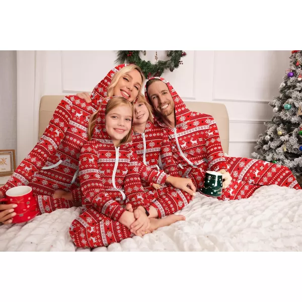 imageEkouaer Christmas Matching Family Onesie Pajamas Hoodie One Piece Pajamas Zipper Thermal Sleepwear with PocketsFamily Red Elk Print