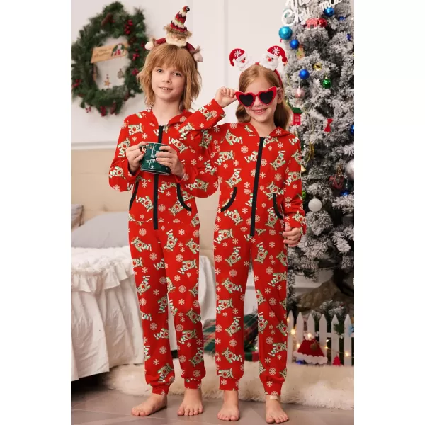 imageEkouaer Christmas Matching Family Onesie Pajamas Hoodie One Piece Pajamas Zipper Thermal Sleepwear with PocketsFamily Red Reindeer Print