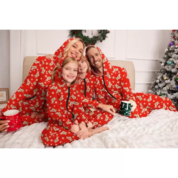 imageEkouaer Christmas Matching Family Onesie Pajamas Hoodie One Piece Pajamas Zipper Thermal Sleepwear with PocketsFamily Red Reindeer Print