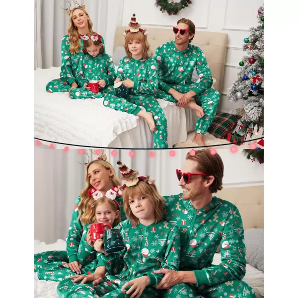 imageEkouaer Christmas Matching Pajamas Onesie for Family Fleece Onesie Sleepwear Zipper Jumpsuit with PocketsChristmas Green