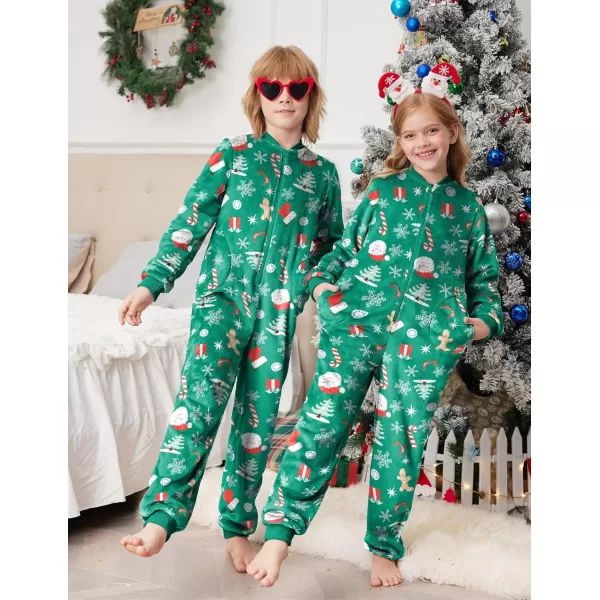 imageEkouaer Christmas Matching Pajamas Onesie for Family Fleece Onesie Sleepwear Zipper Jumpsuit with PocketsChristmas Green