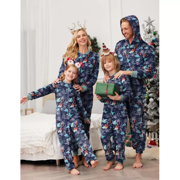 imageEkouaer Christmas Matching Pajamas Onesie for Family Fleece Onesie Sleepwear Zipper Jumpsuit with PocketsDinasour