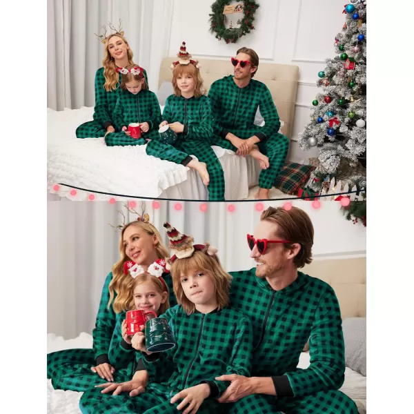 imageEkouaer Christmas Matching Pajamas Onesie for Family Fleece Onesie Sleepwear Zipper Jumpsuit with PocketsGreen Plaid Onesie