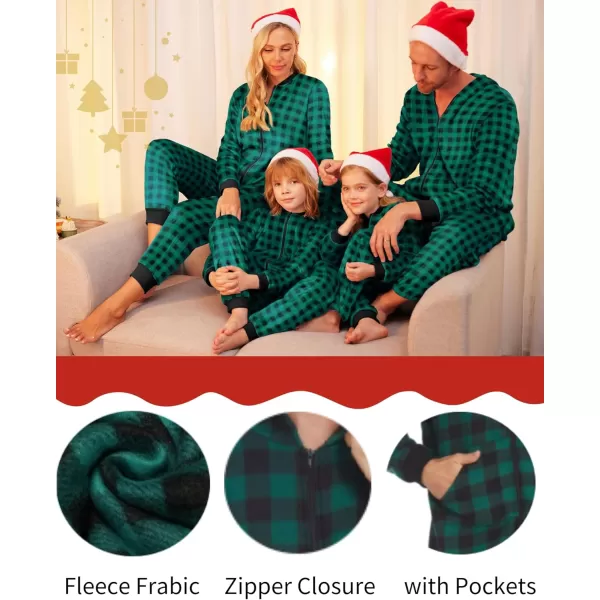 imageEkouaer Christmas Matching Pajamas Onesie for Family Fleece Onesie Sleepwear Zipper Jumpsuit with PocketsGreen Plaid Onesie