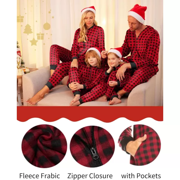 imageEkouaer Christmas Matching Pajamas Onesie for Family Fleece Onesie Sleepwear Zipper Jumpsuit with PocketsRed Plaid Onesie