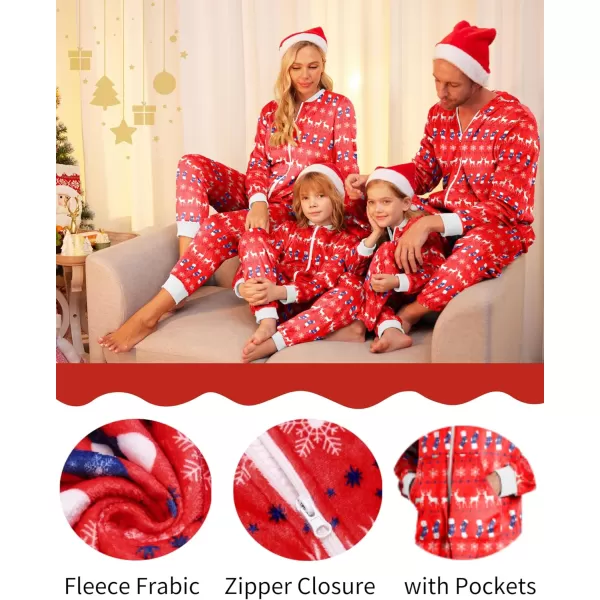 imageEkouaer Christmas Matching Pajamas Onesie for Family Fleece Onesie Sleepwear Zipper Jumpsuit with PocketsReindeer Red