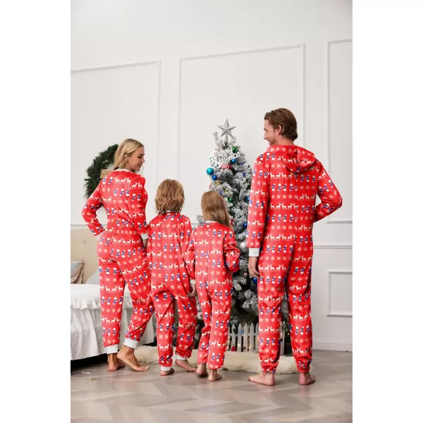 imageEkouaer Christmas Matching Pajamas Onesie for Family Fleece Onesie Sleepwear Zipper Jumpsuit with PocketsReindeer Red