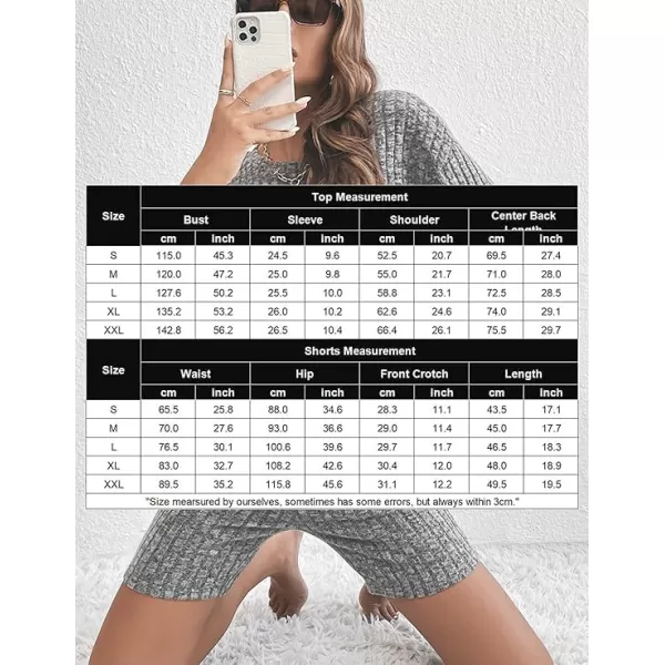 imageEkouaer Pajamas 2 Piece Lounge Sets Ribbed Knit Matching Outfits Tshirt Biker Shorts Sleepwear Loungewear SweatsuitsLight Brown