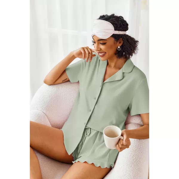 imageEkouaer Pajamas Set for Women Short Sleeve Sleepwear Button Down Pjs Lounge Sets Soft NightwearAqua Green