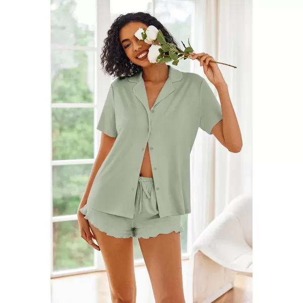 imageEkouaer Pajamas Set for Women Short Sleeve Sleepwear Button Down Pjs Lounge Sets Soft NightwearAqua Green