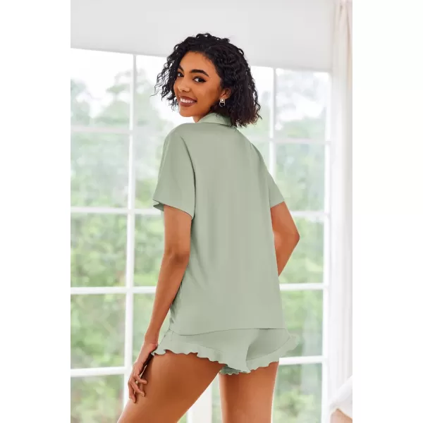 imageEkouaer Pajamas Set for Women Short Sleeve Sleepwear Button Down Pjs Lounge Sets Soft NightwearAqua Green