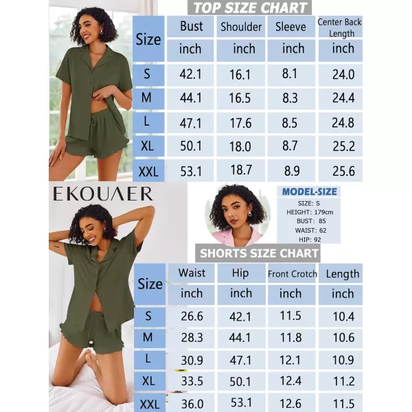 imageEkouaer Pajamas Set for Women Short Sleeve Sleepwear Button Down Pjs Lounge Sets Soft NightwearArmy Green