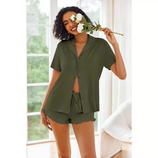 imageEkouaer Pajamas Set for Women Short Sleeve Sleepwear Button Down Pjs Lounge Sets Soft NightwearArmy Green