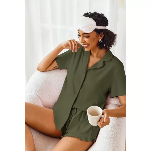 imageEkouaer Pajamas Set for Women Short Sleeve Sleepwear Button Down Pjs Lounge Sets Soft NightwearArmy Green