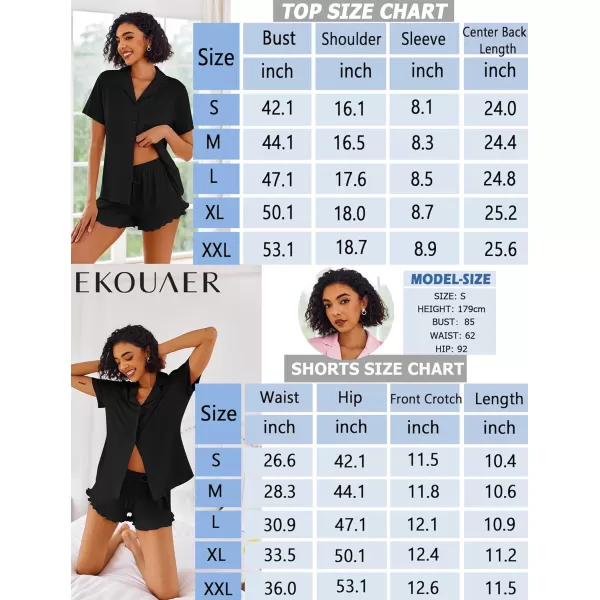 imageEkouaer Pajamas Set for Women Short Sleeve Sleepwear Button Down Pjs Lounge Sets Soft NightwearBlack