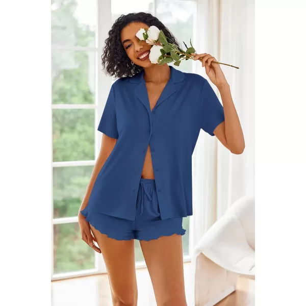 imageEkouaer Pajamas Set for Women Short Sleeve Sleepwear Button Down Pjs Lounge Sets Soft NightwearClear Blue