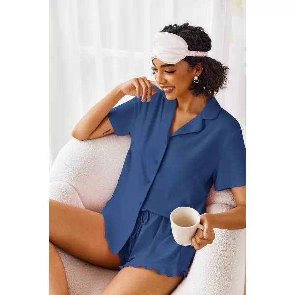 imageEkouaer Pajamas Set for Women Short Sleeve Sleepwear Button Down Pjs Lounge Sets Soft NightwearClear Blue