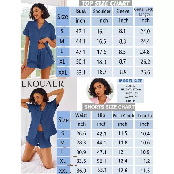 imageEkouaer Pajamas Set for Women Short Sleeve Sleepwear Button Down Pjs Lounge Sets Soft NightwearClear Blue