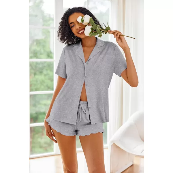 imageEkouaer Pajamas Set for Women Short Sleeve Sleepwear Button Down Pjs Lounge Sets Soft NightwearDeep Gray