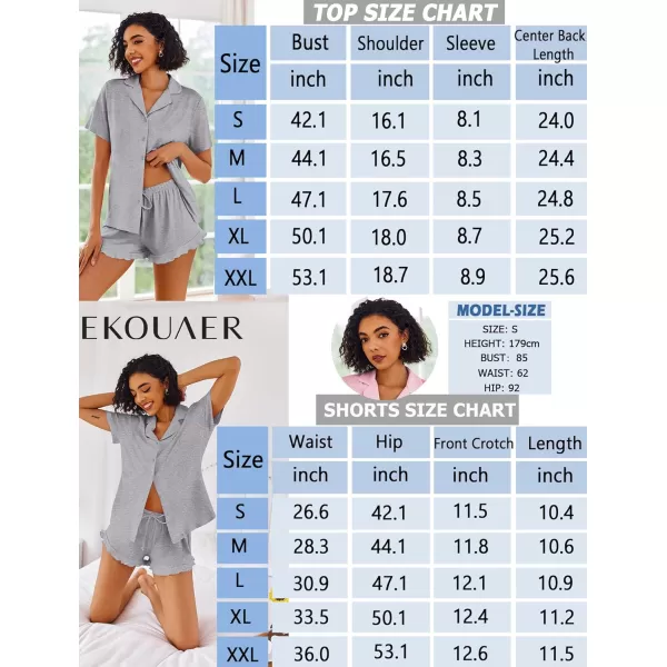 imageEkouaer Pajamas Set for Women Short Sleeve Sleepwear Button Down Pjs Lounge Sets Soft NightwearDeep Gray