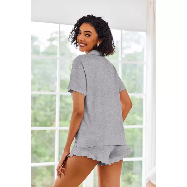 imageEkouaer Pajamas Set for Women Short Sleeve Sleepwear Button Down Pjs Lounge Sets Soft NightwearDeep Gray