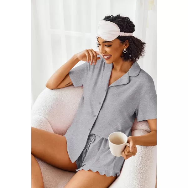 imageEkouaer Pajamas Set for Women Short Sleeve Sleepwear Button Down Pjs Lounge Sets Soft NightwearDeep Gray